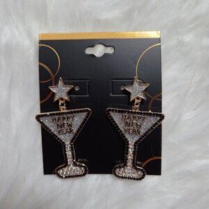 Happy New Year Champagne Glass Earrings
